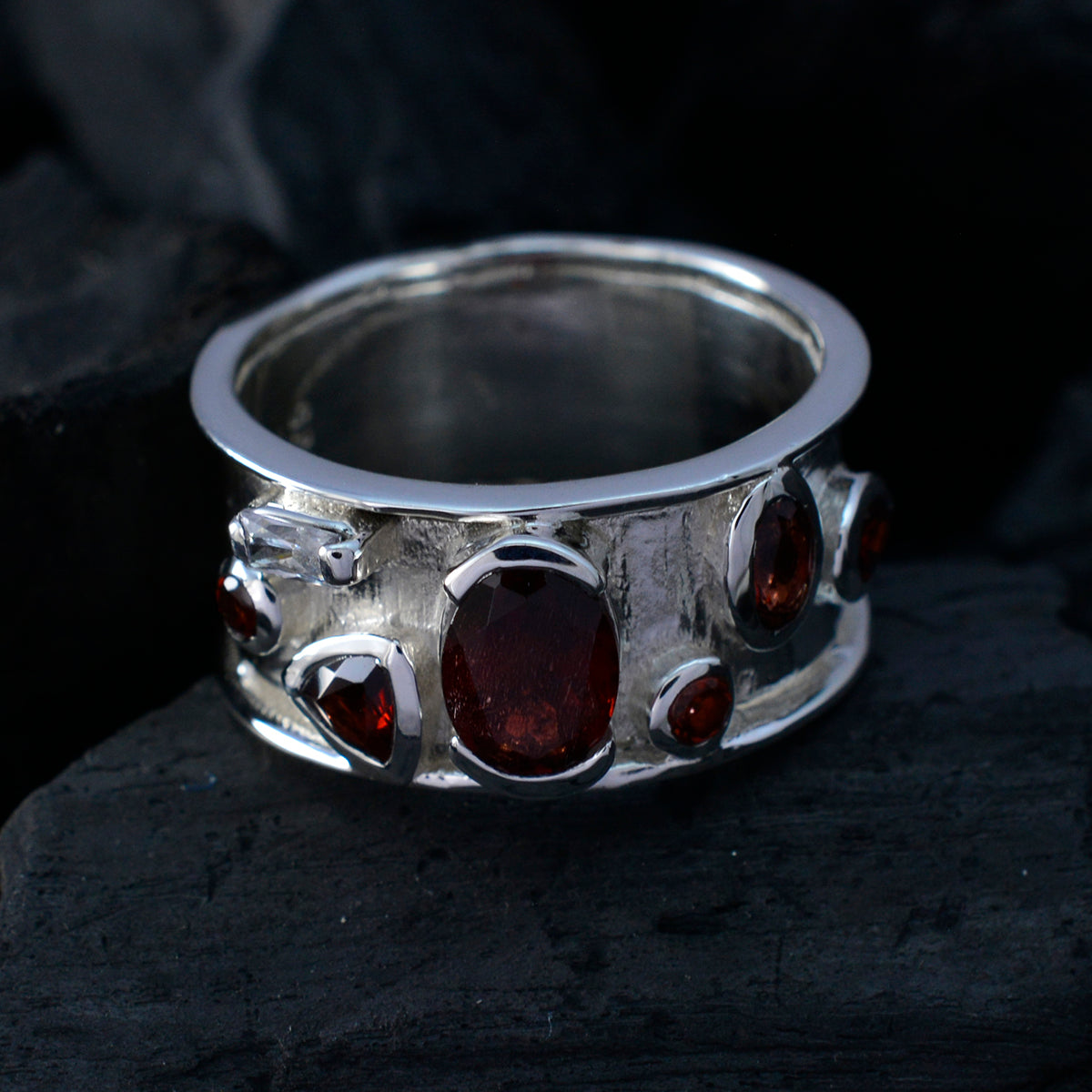 Garnet multiple German 925 Sterling Silver Red Gemstone Versatile Bubble Band Jewellery