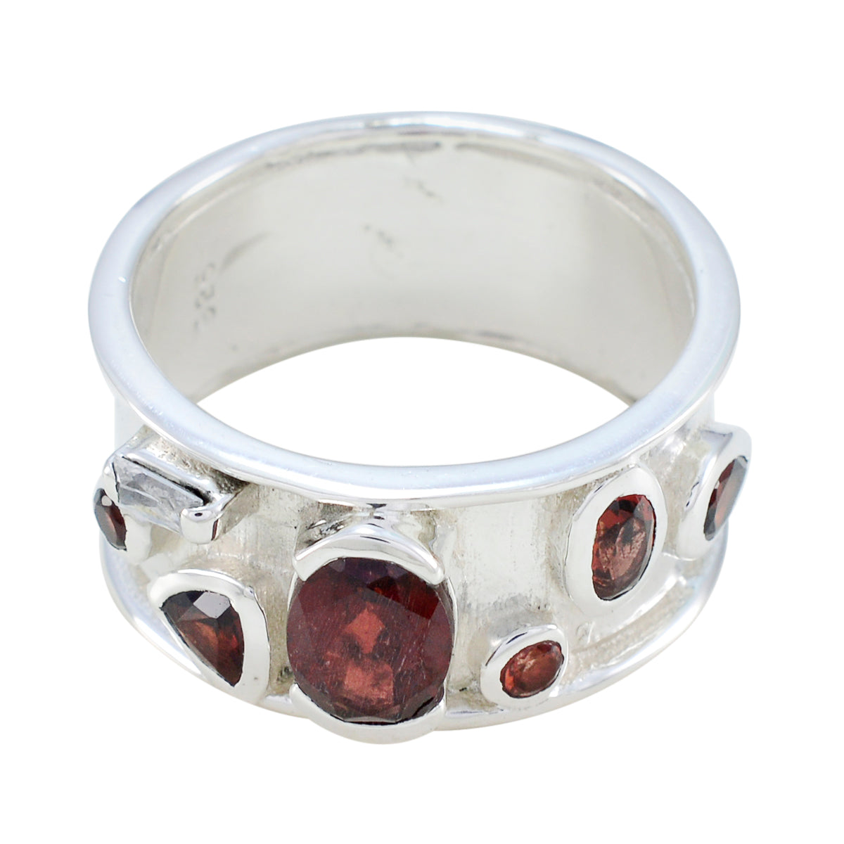 Garnet multiple German 925 Sterling Silver Red Gemstone Versatile Bubble Band Jewellery Immagine principale del prodotto