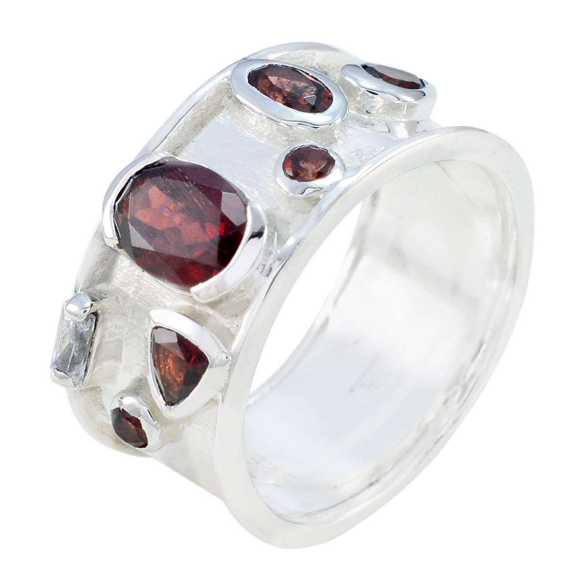 Garnet multiple German 925 Sterling Silver Red Gemstone Versatile Bubble Band Jewellery