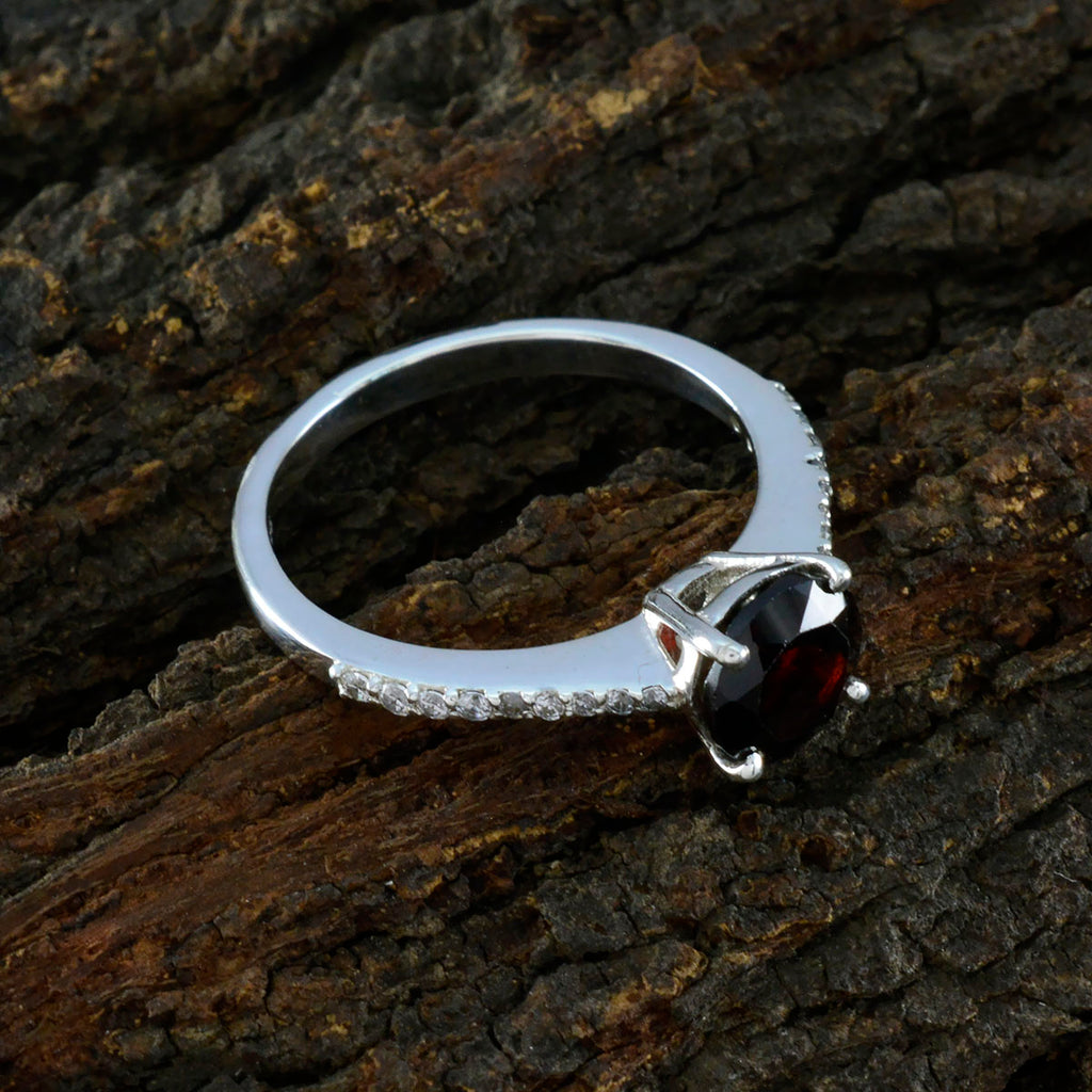 Garnet Halo German Sterling Silver Red Gemstones Featherlight Glamorous Ring Jewelry