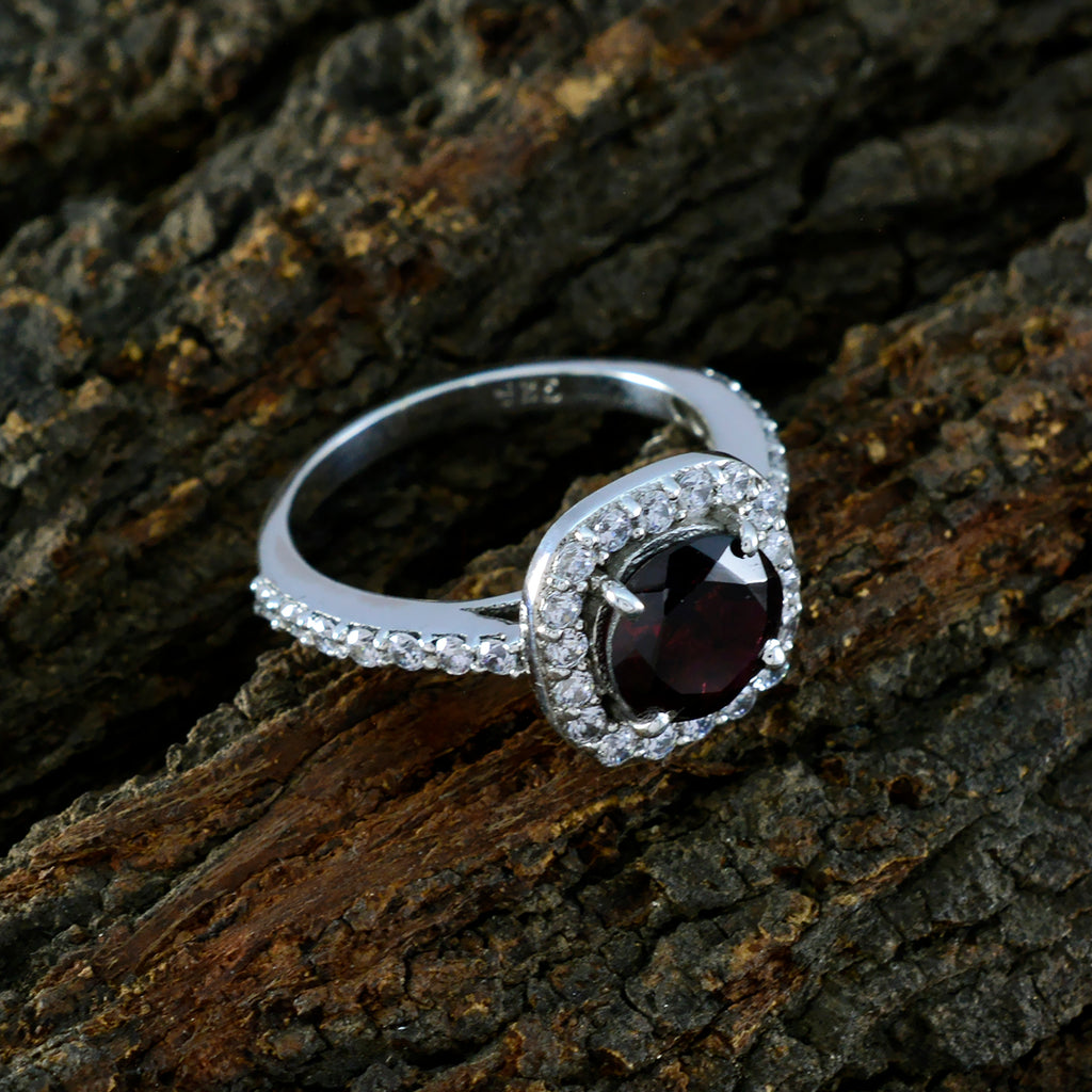Garnet Halo German 92.5 Silver Red Gems Slim Boho Ring Jewellery