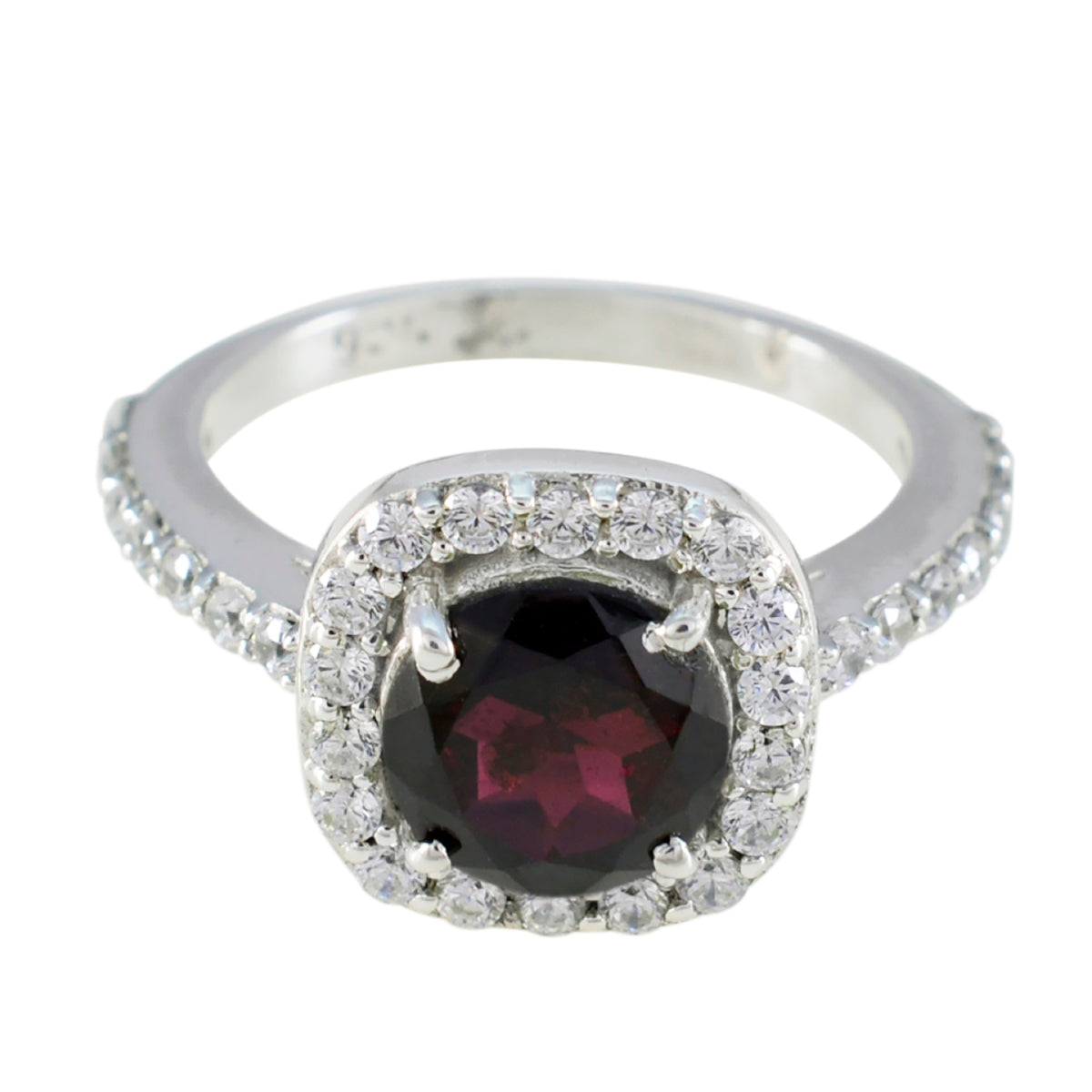 Garnet Halo German 92.5 Silver Red Gems Slim Boho Ring Jewellery
