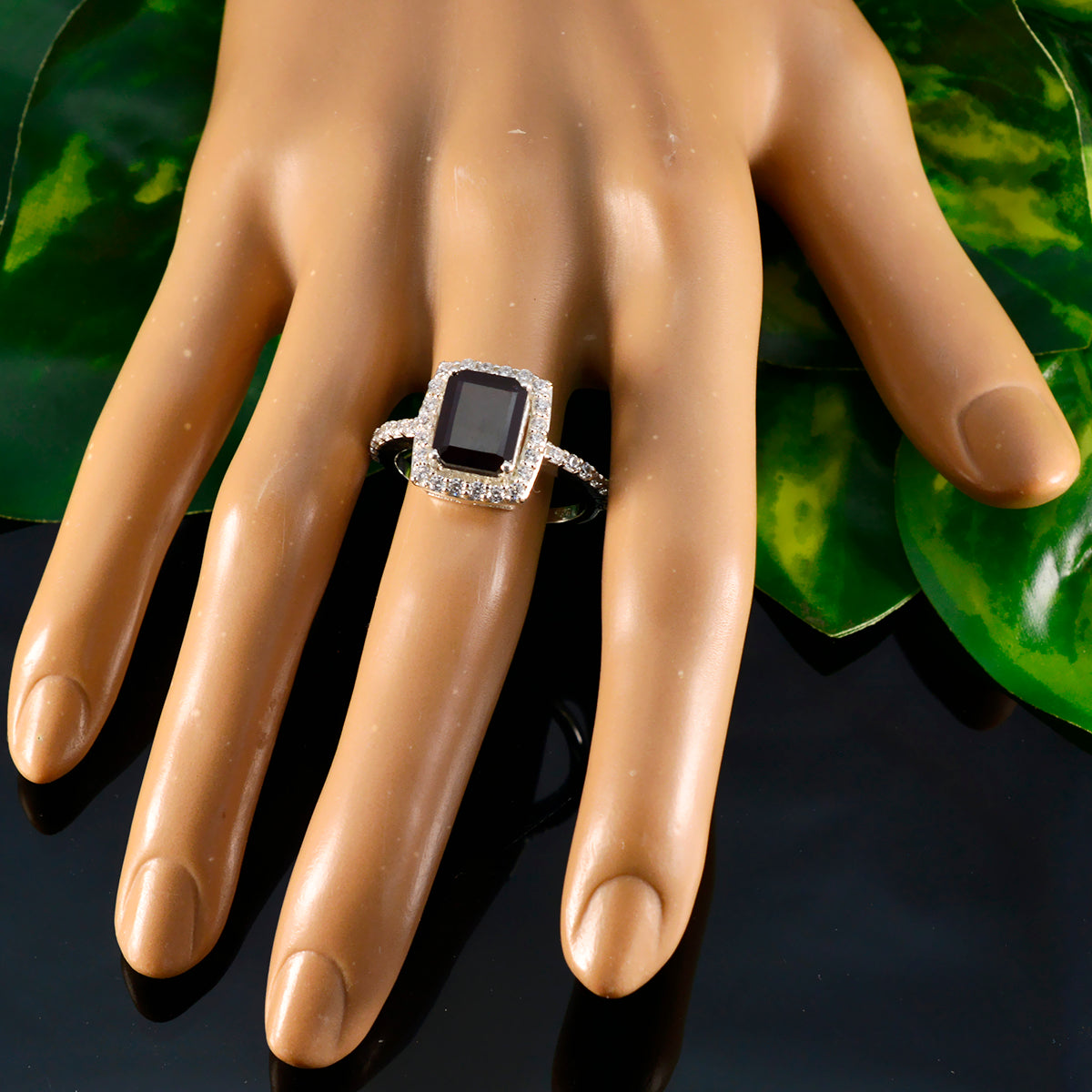 Garnet Halo African 925 Silver Red Gems Minimal Contemporary Ring Jewelry