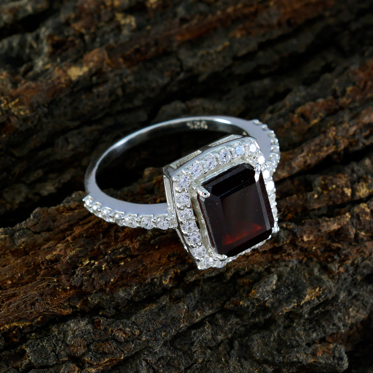 Garnet Halo African 925 Silver Red Gems Minimal Contemporary Ring Jewelry