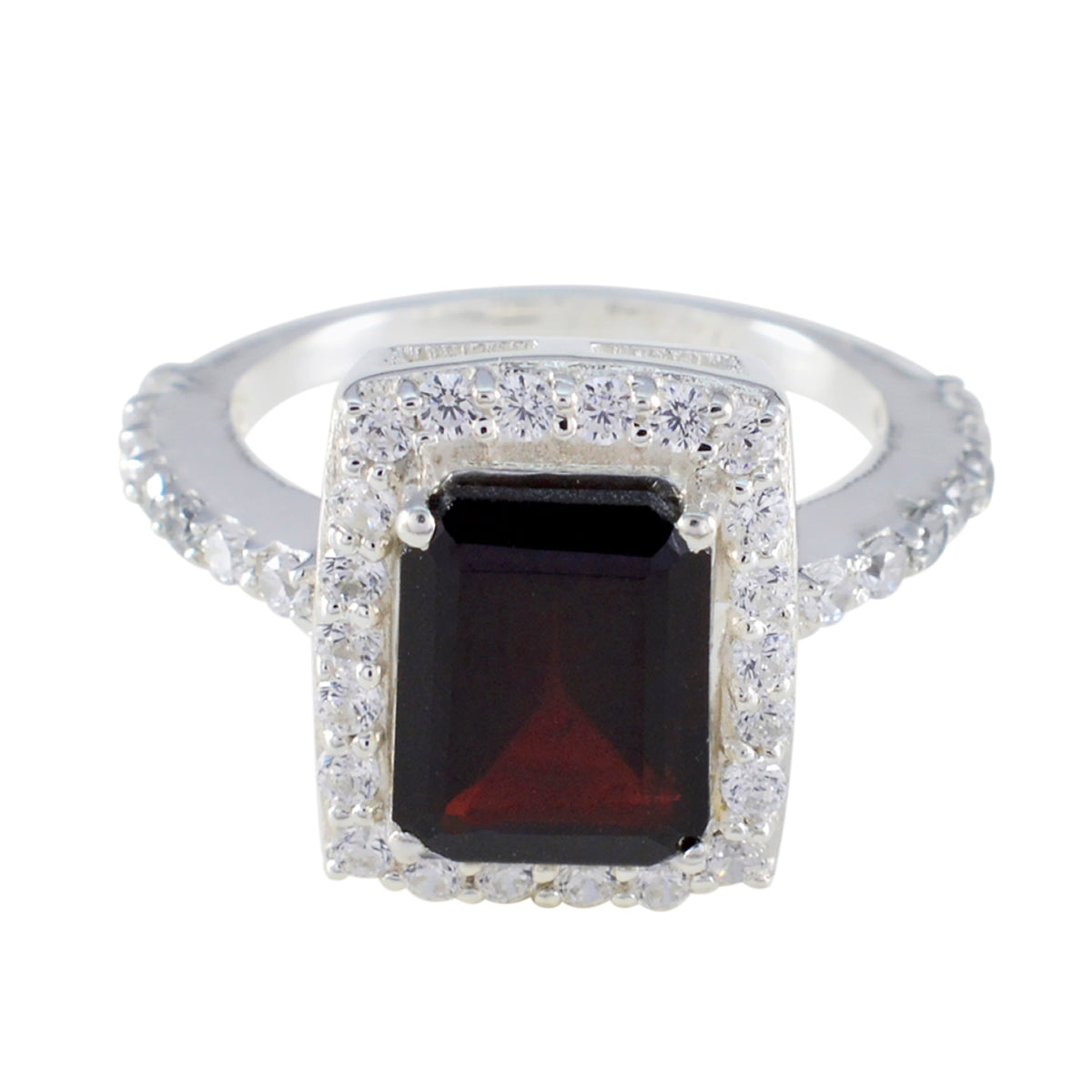 Garnet Halo African 925 Silver Red Gems Minimal Contemporary Ring Jewelry
