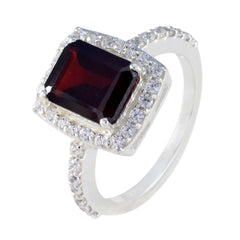 Garnet Halo African 925 Silver Red Gems Minimal Contemporary Ring Jewelry