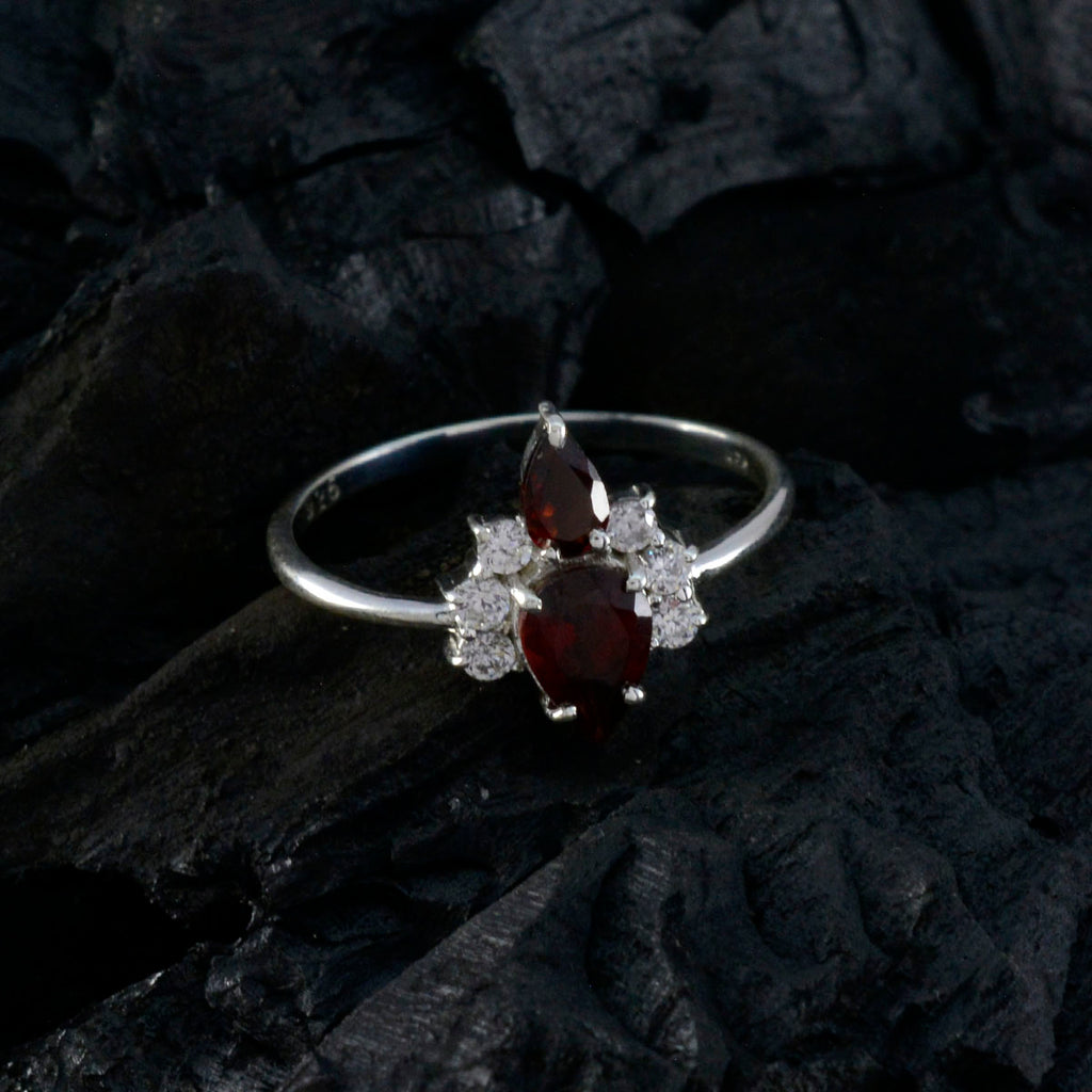 Garnet Toi et Moi American Sterling Silver Red Gems Elegant  Trendy Ring Jewellery