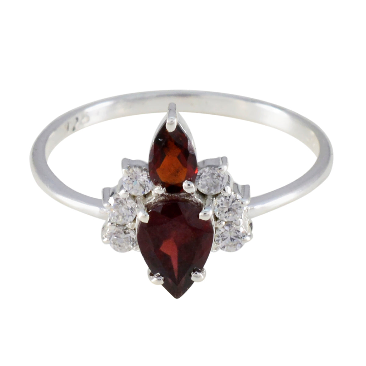 Garnet Toi et Moi American Sterling Silver Red Gems Elegant  Trendy Ring Jewellery