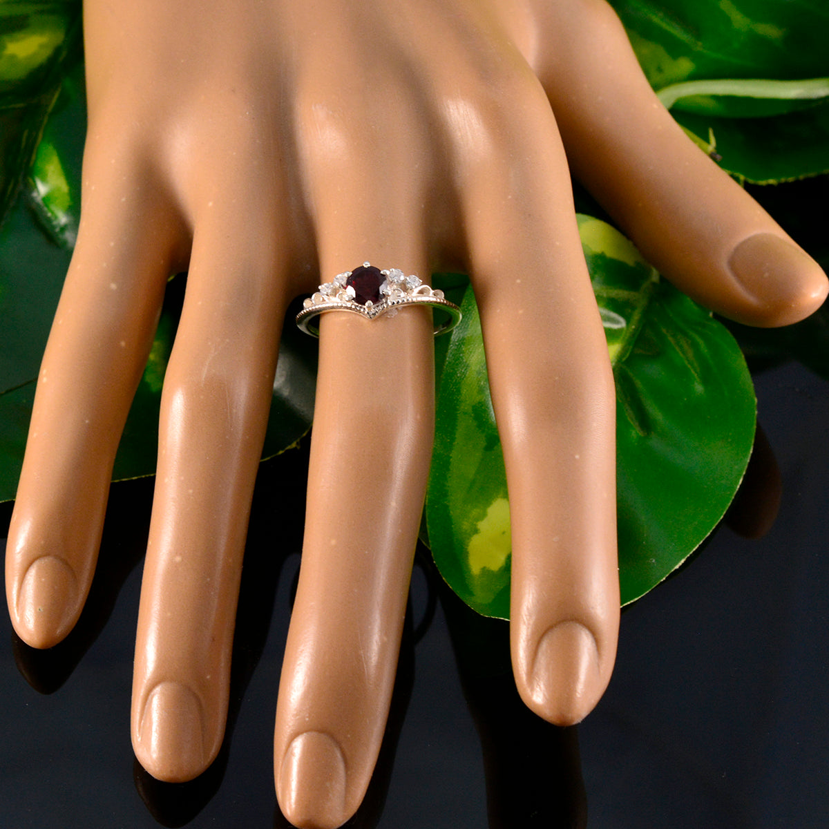 Garnet Halo American Silver Red Gemstone Elegant  Fairytale Ring Jewellery