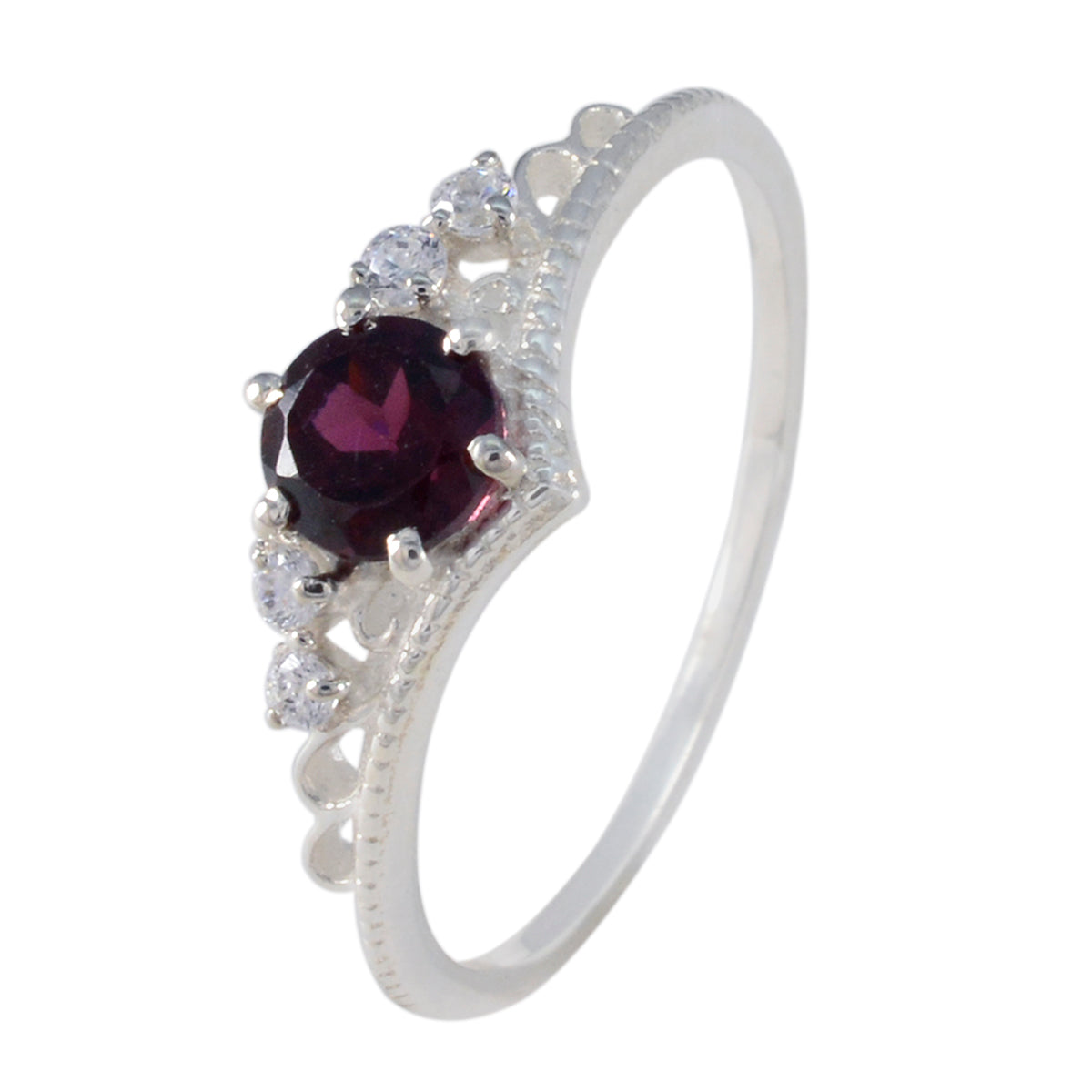 Garnet Halo American Silver Red Gemstone Elegant  Fairytale Ring Jewellery