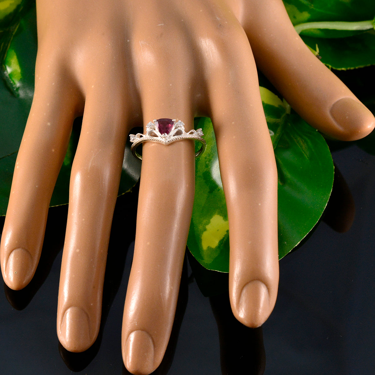 Garnet Halo Turkish 92.5 Silver Red Gemstone Elegant  Sophisticated Ring Jewelry