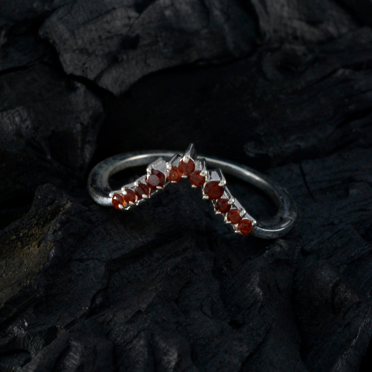 Garnet multiple Turkish Sterling Silver Red Gems Delicate crown Ring Jewelry