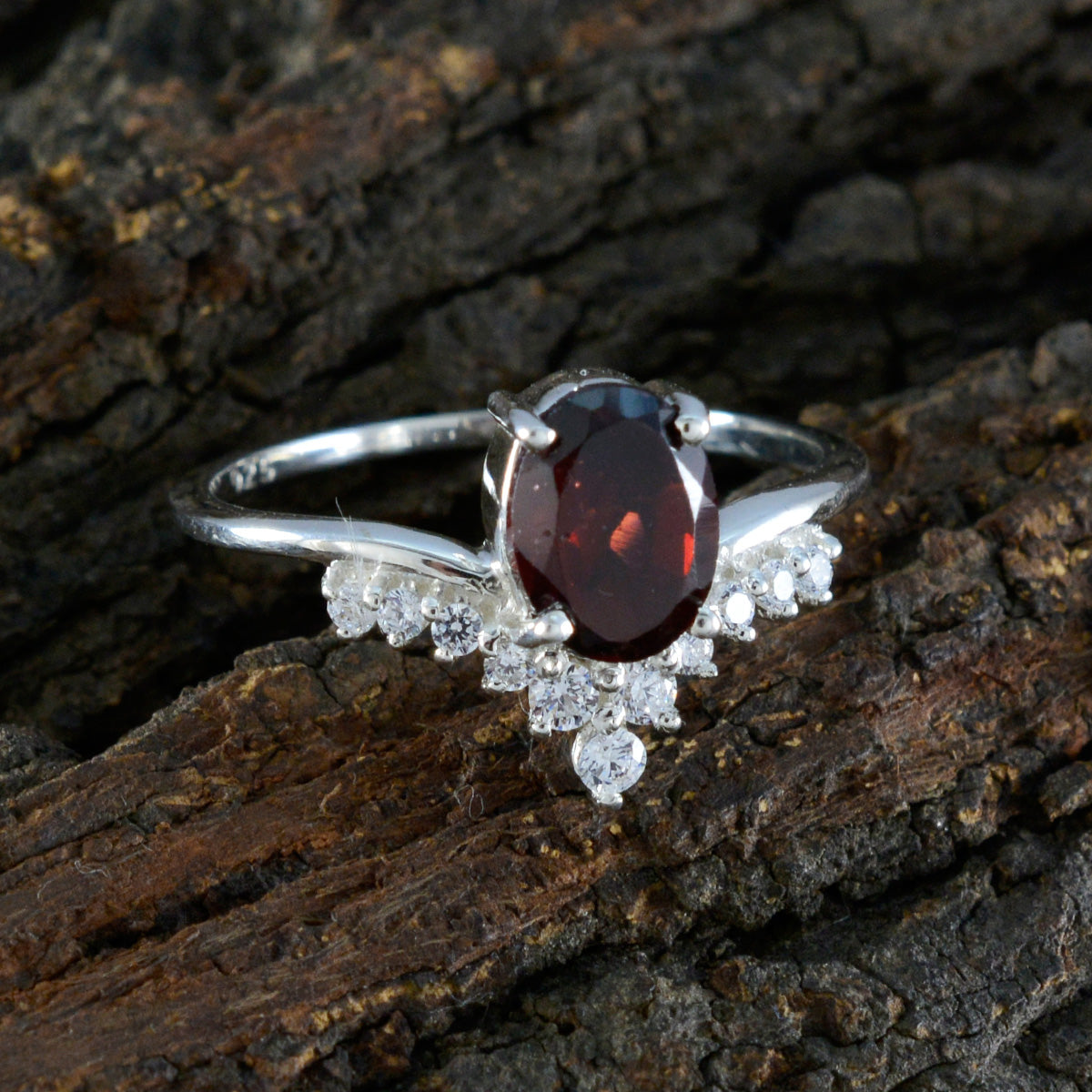 Garnet Halo American 925 Silver Red Gems Delicate Glamorous Ring Jewelry