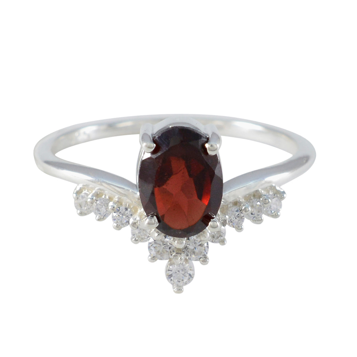 Garnet Halo American 925 Silver Red Gems Delicate Glamorous Ring Jewelry