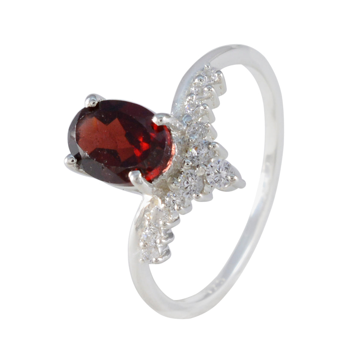Anello con alone di granato in argento americano 925 con gemme rosse, delicato e glamour Immagine secondaria del prodotto