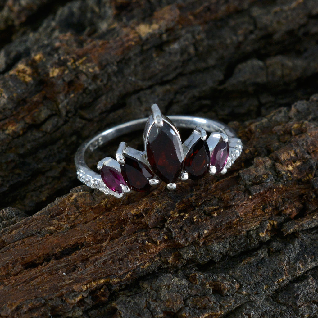Garnet Penta American 925 Sterling Silver Red Gemstones Elegant  crown Ring Jewellery