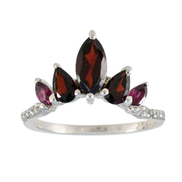 Granat Penta American 925 Sterling Silber Rote Edelsteine Eleganter Kronenring Schmuck