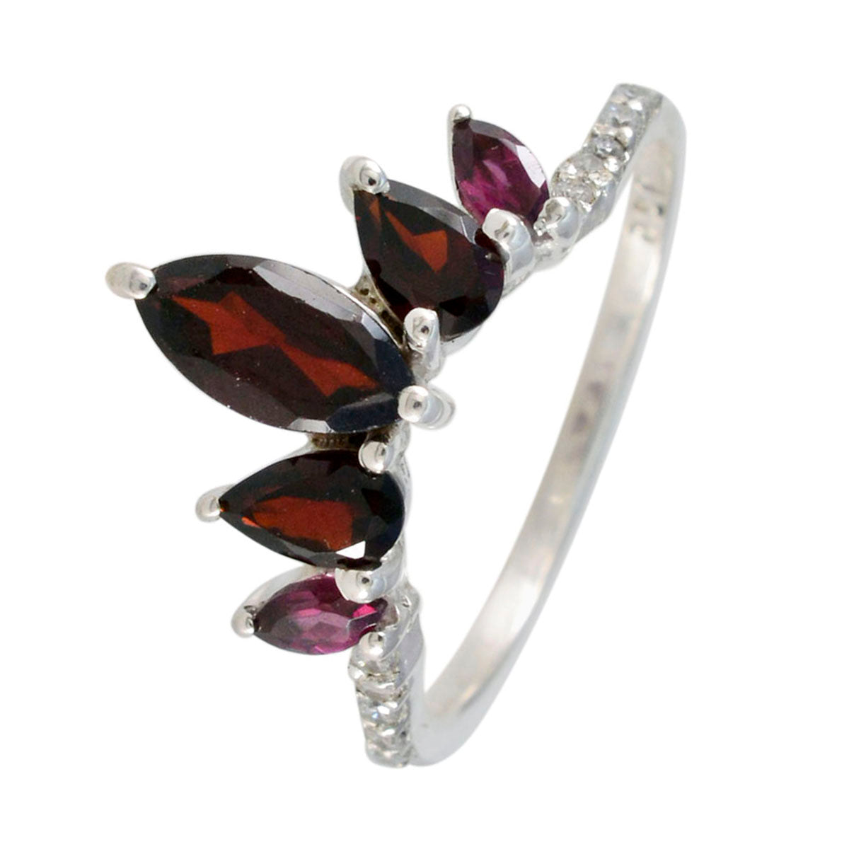 Garnet Penta American 925 Sterling Silver Red Gemstones Elegant  crown Ring Jewellery