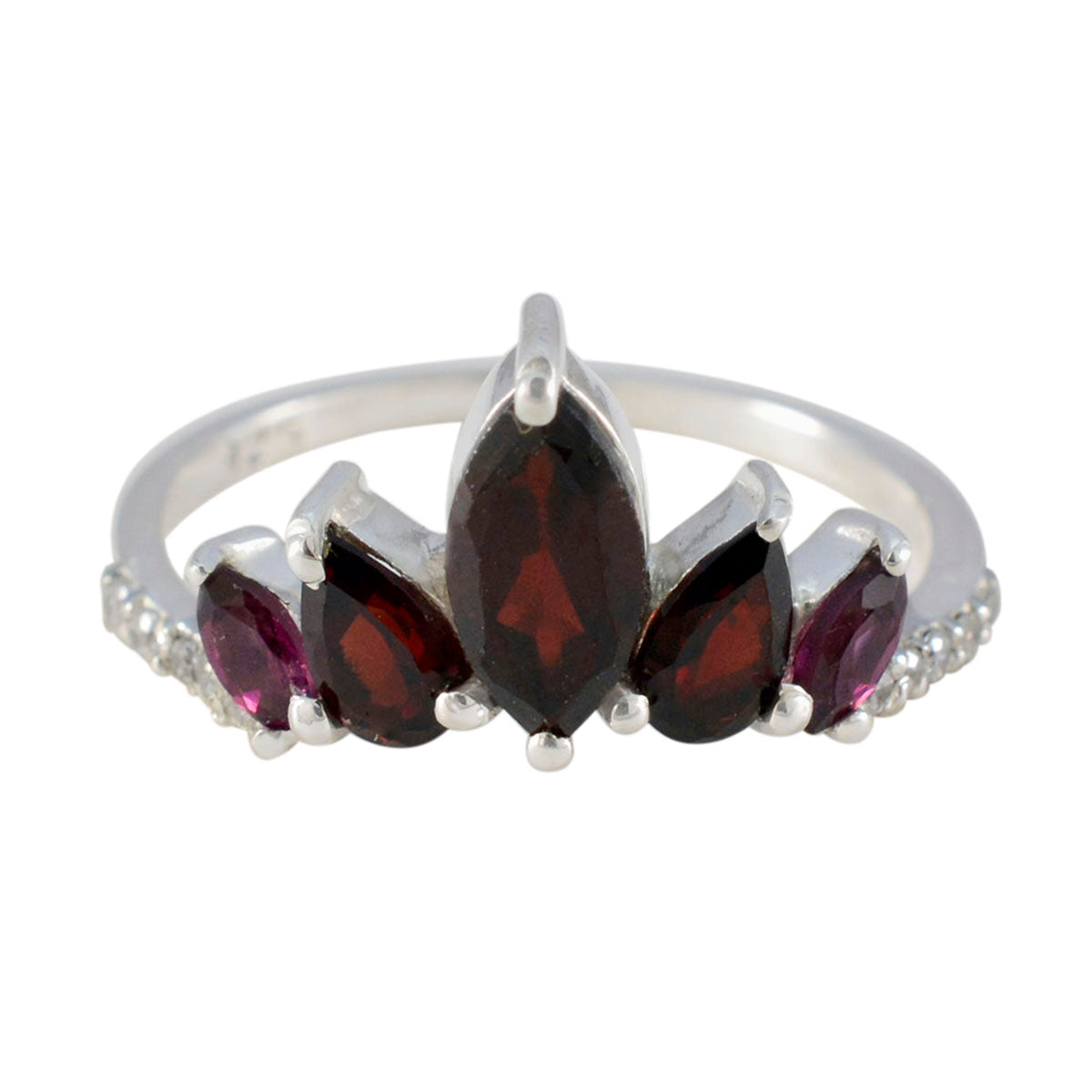 Garnet Penta American 925 Sterling Silver Red Gemstones Elegant  crown Ring Jewellery