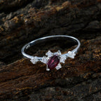 Garnet Halo Japanese 92.5 Silver Red Gemstone Minimalist Trendy Ring Jewellery