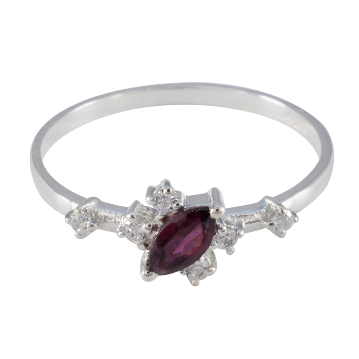 Garnet Halo Japanese 92.5 Silver Red Gemstone Minimalist Trendy Ring Jewellery メイン画像
