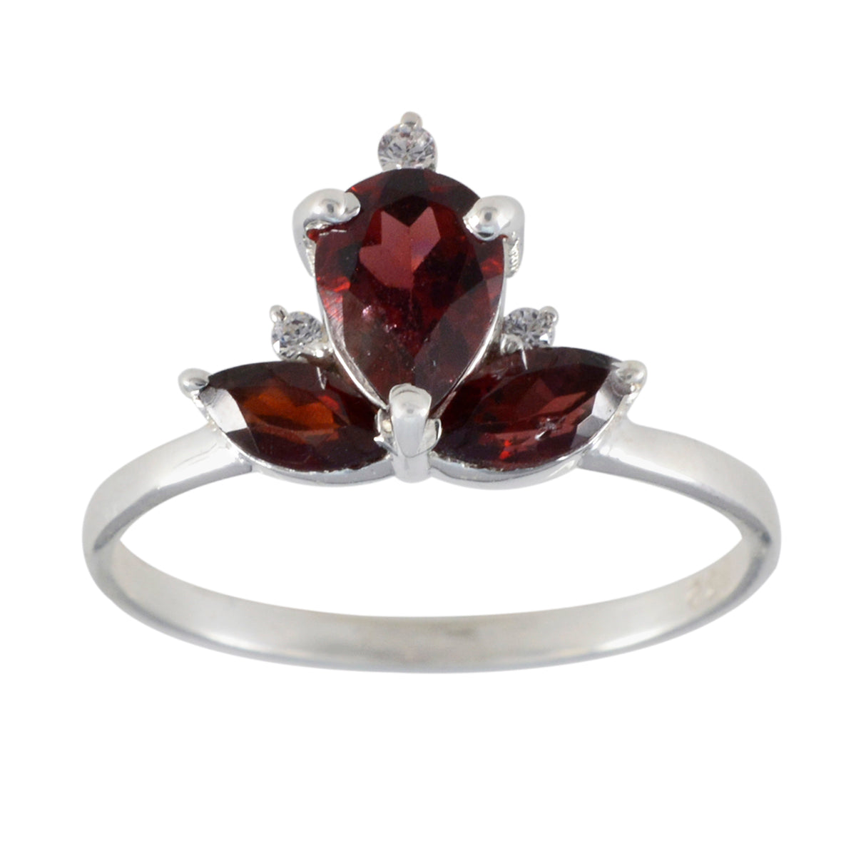 Garnet Trilogy Turkish Silver Red Gems Elegant  crown Ring Jewellery メイン画像