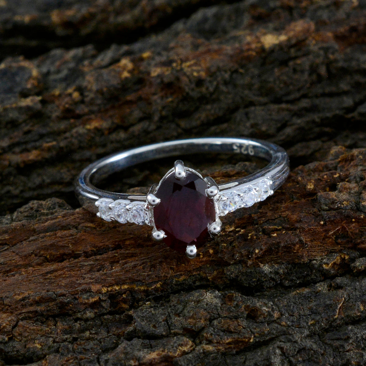 Garnet Halo American Sterling Silver Red Gemstone Dainty Luxurious Ring Jewelry