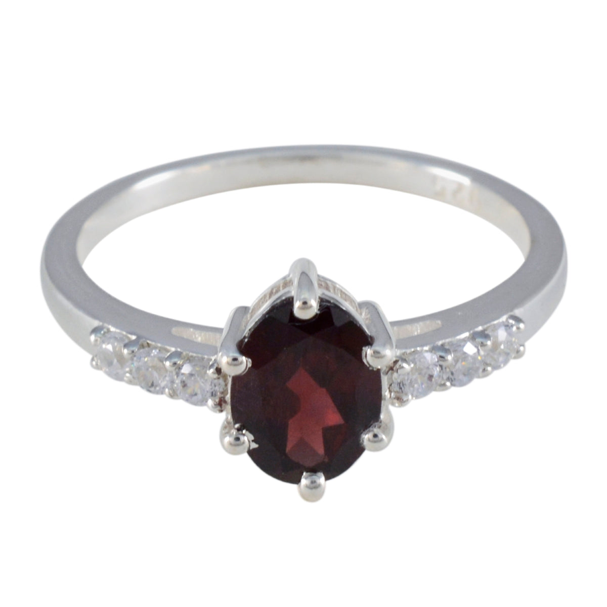 Garnet Halo American Sterling Silver Red Gemstone Dainty Luxurious Ring Jewelry メイン画像