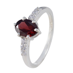 Garnet Halo American Sterling Silver Red Gemstone Dainty Luxurious Ring Jewelry