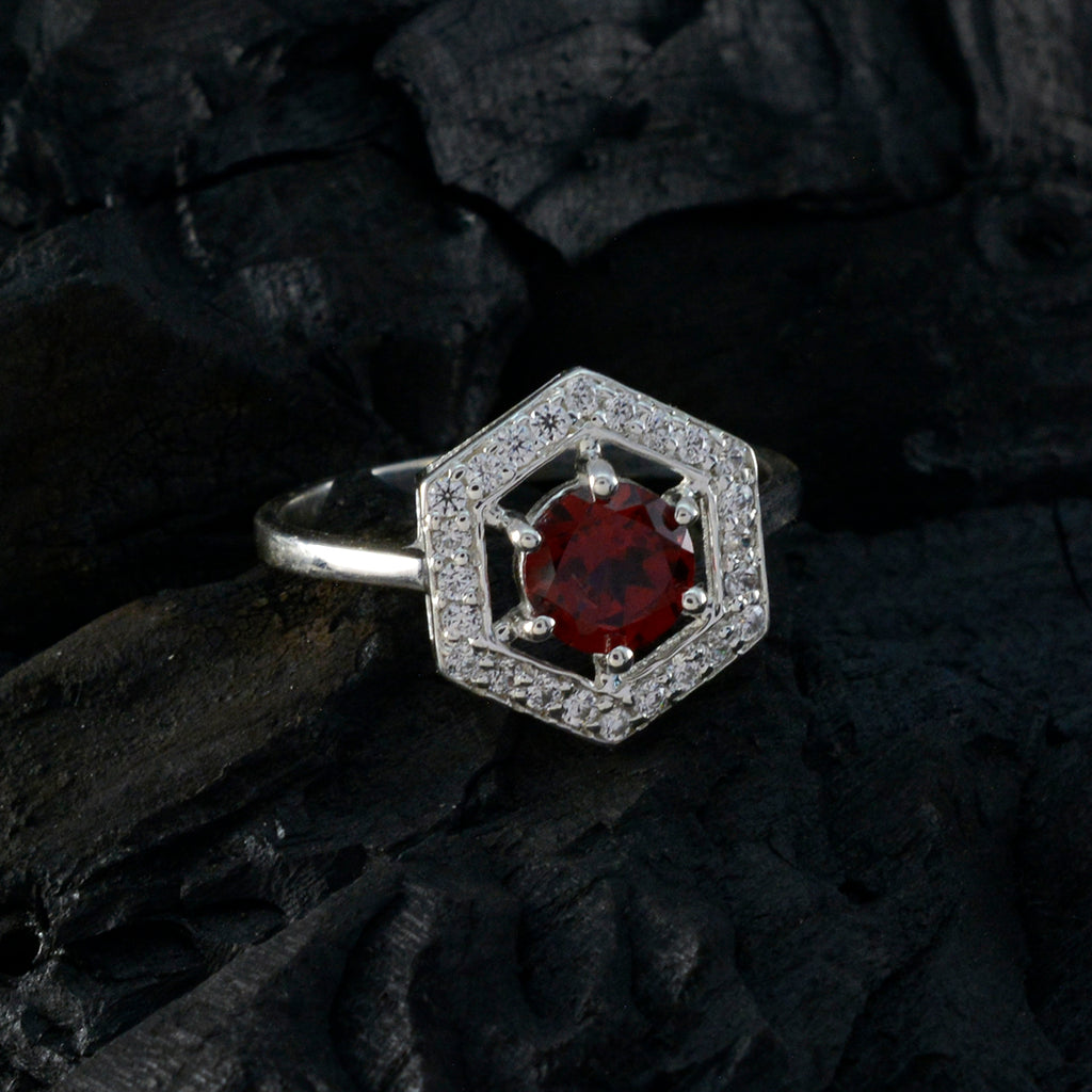 Garnet Halo Korean Sterling Silver Red Gems Dainty Graceful Ring Jewellery