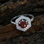 Garnet Halo Korean Sterling Silver Red Gems Dainty Graceful Ring Jewellery