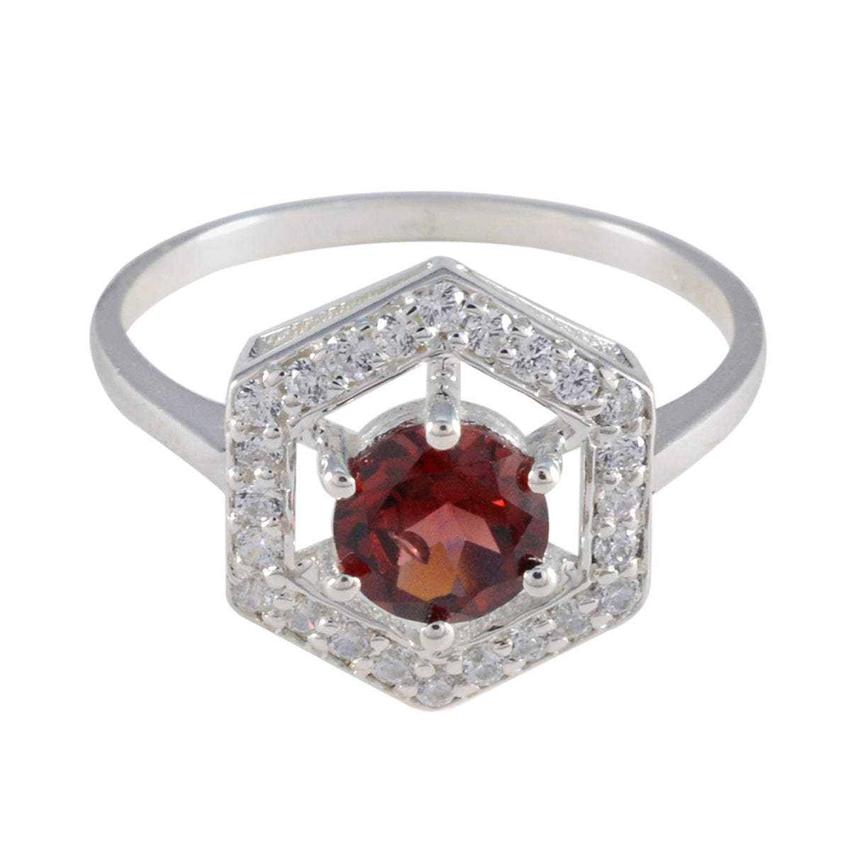 Granat Halo Koreanischer Sterling Silber Rote Edelsteine Zierlicher Anmutiger Ring Schmuck