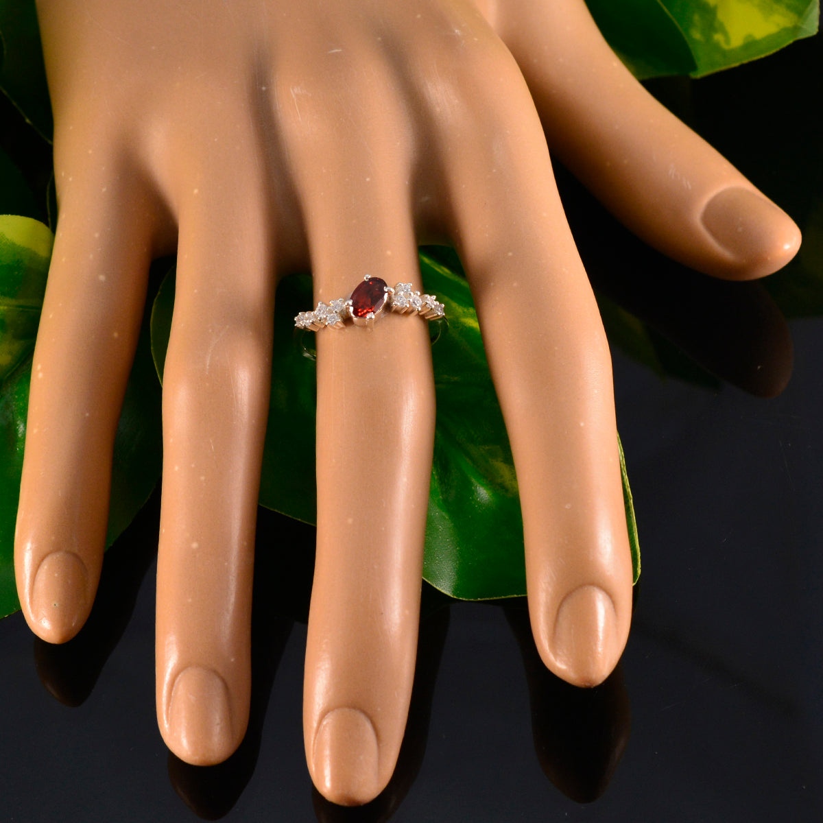 Garnet Halo Korean Silver Red Gemstone Elegant  Contemporary Ring Jewellery