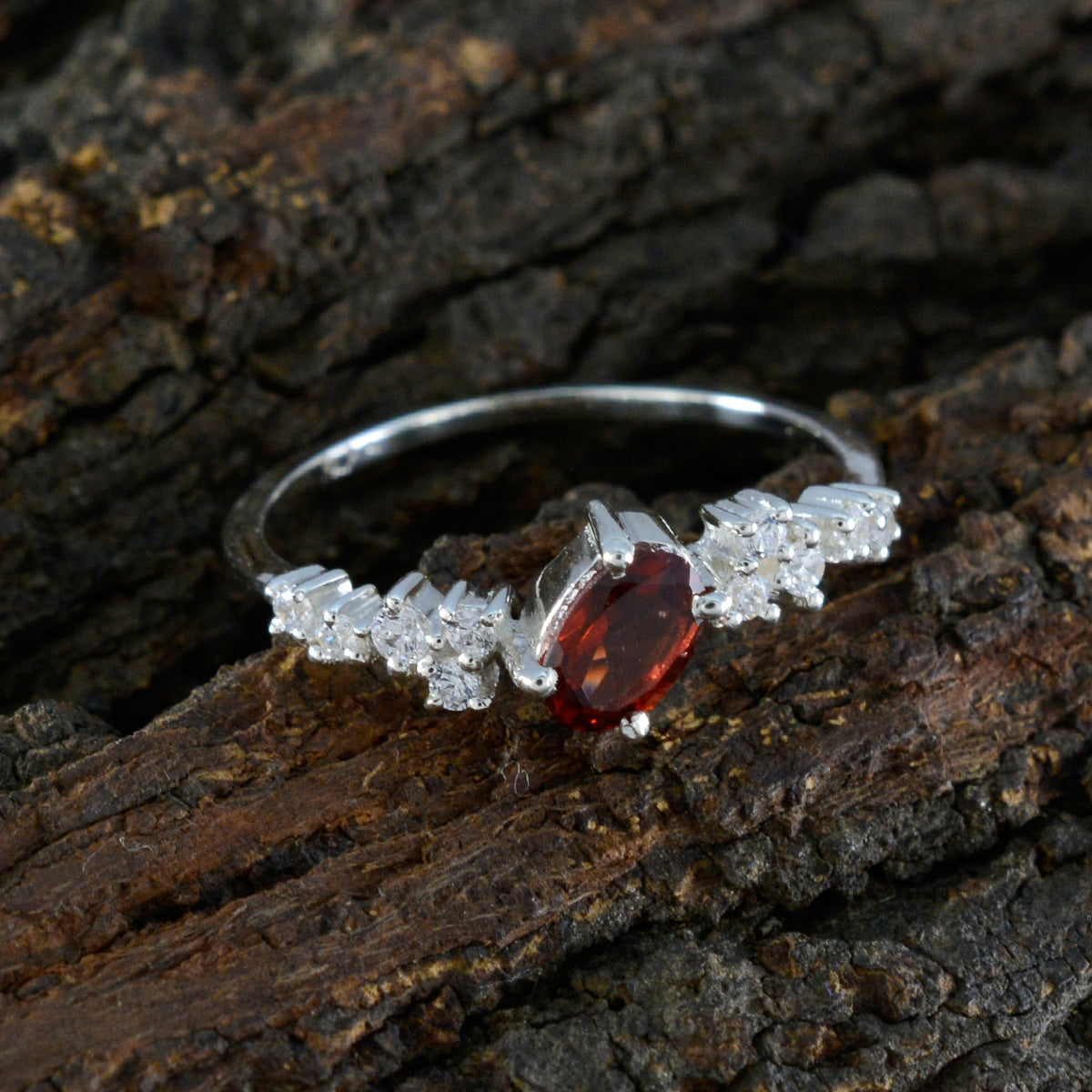 Garnet Halo Korean Silver Red Gemstone Elegant  Contemporary Ring Jewellery