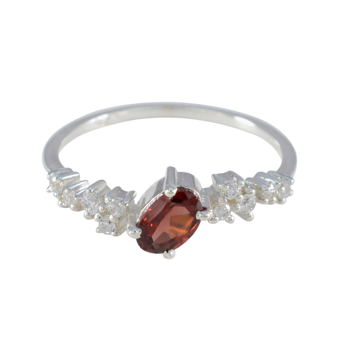 Garnet Halo Korean Silver Red Gemstone Elegant  Contemporary Ring Jewellery メイン画像