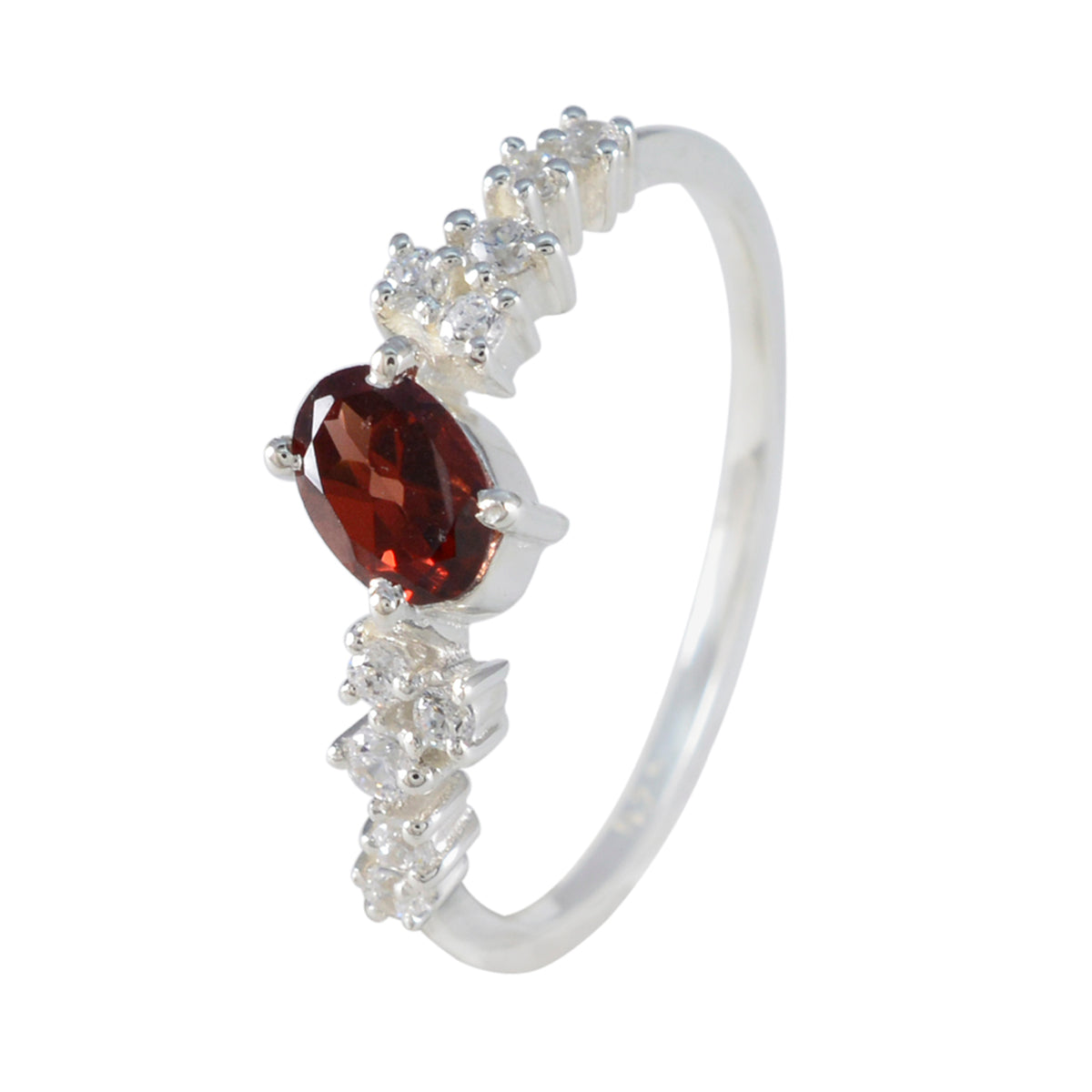Bague élégante contemporaine en argent et pierres précieuses rouges avec halo de grenat coréen Image secondaire du produit