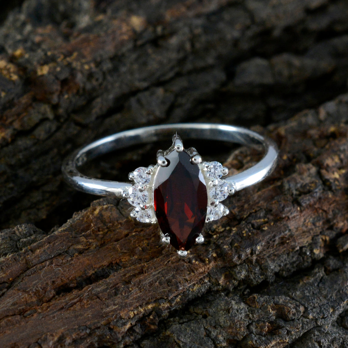 Garnet Halo Turkish 925 Silver Red Gems Delicate Trendy Ring Jewellery