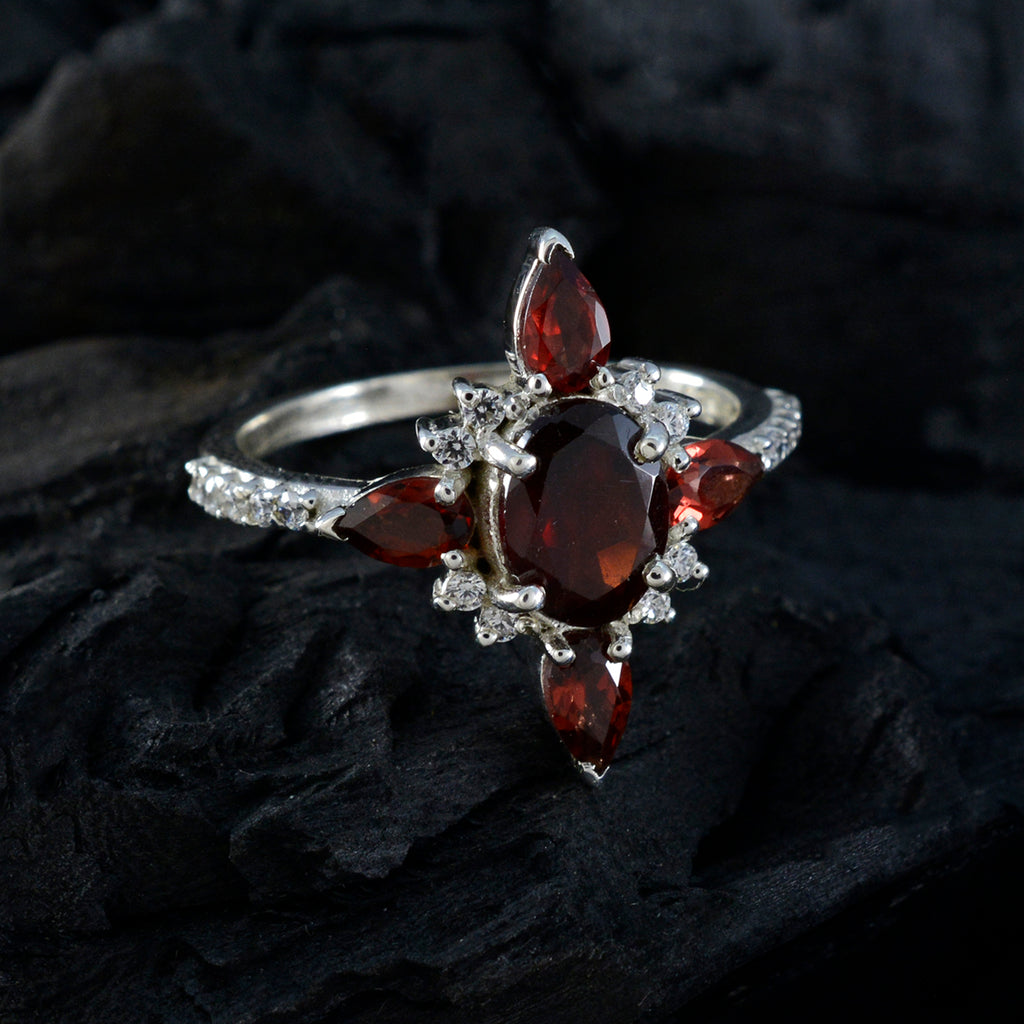 Garnet Penta Egyptian 925 Silver Red Gemstones Featherlight Fairytale Ring Jewelry