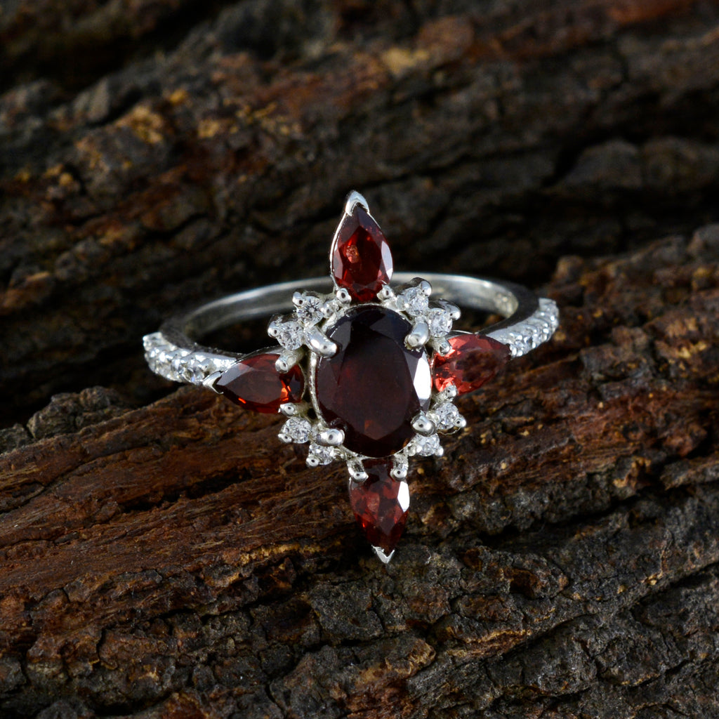 Garnet Penta Egyptian 925 Silver Red Gemstones Featherlight Fairytale Ring Jewelry