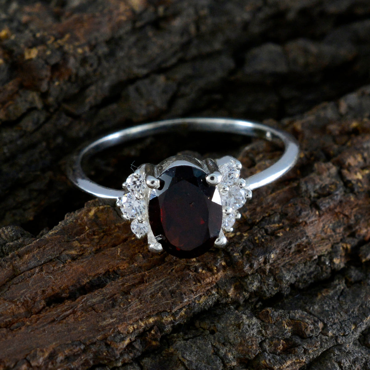 Garnet Halo Turkish 925 Sterling Silver Red Gemstone Delicate Luxurious Ring Jewelry