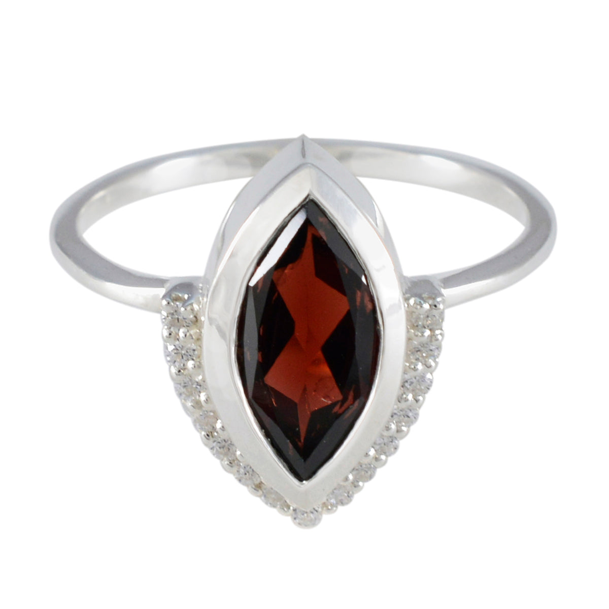 Garnet Halo American 925 Sterling Silver Red Gems Whisper thin Luxurious Ring Jewellery メイン画像
