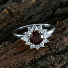 Garnet Halo Turkish Silver Red Gemstones Delicate Modern Ring Jewelry