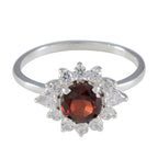 Garnet Halo Turkish Silver Red Gemstones Delicate Modern Ring Jewelry