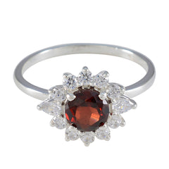 Garnet Halo Turkish Silver Red Gemstones Delicate Modern Ring Jewelry