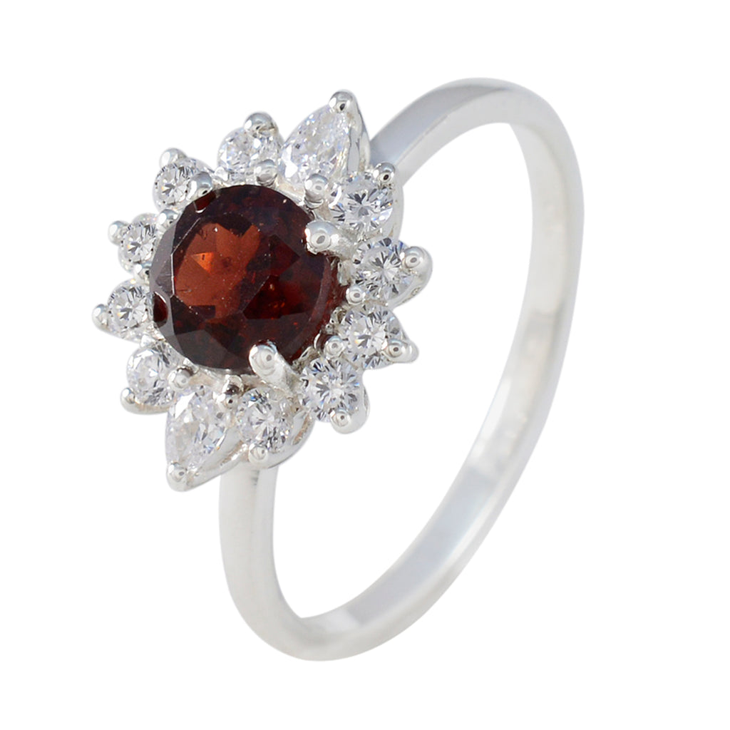 Garnet Halo Turkish Silver Red Gemstones Delicate Modern Ring Jewelry