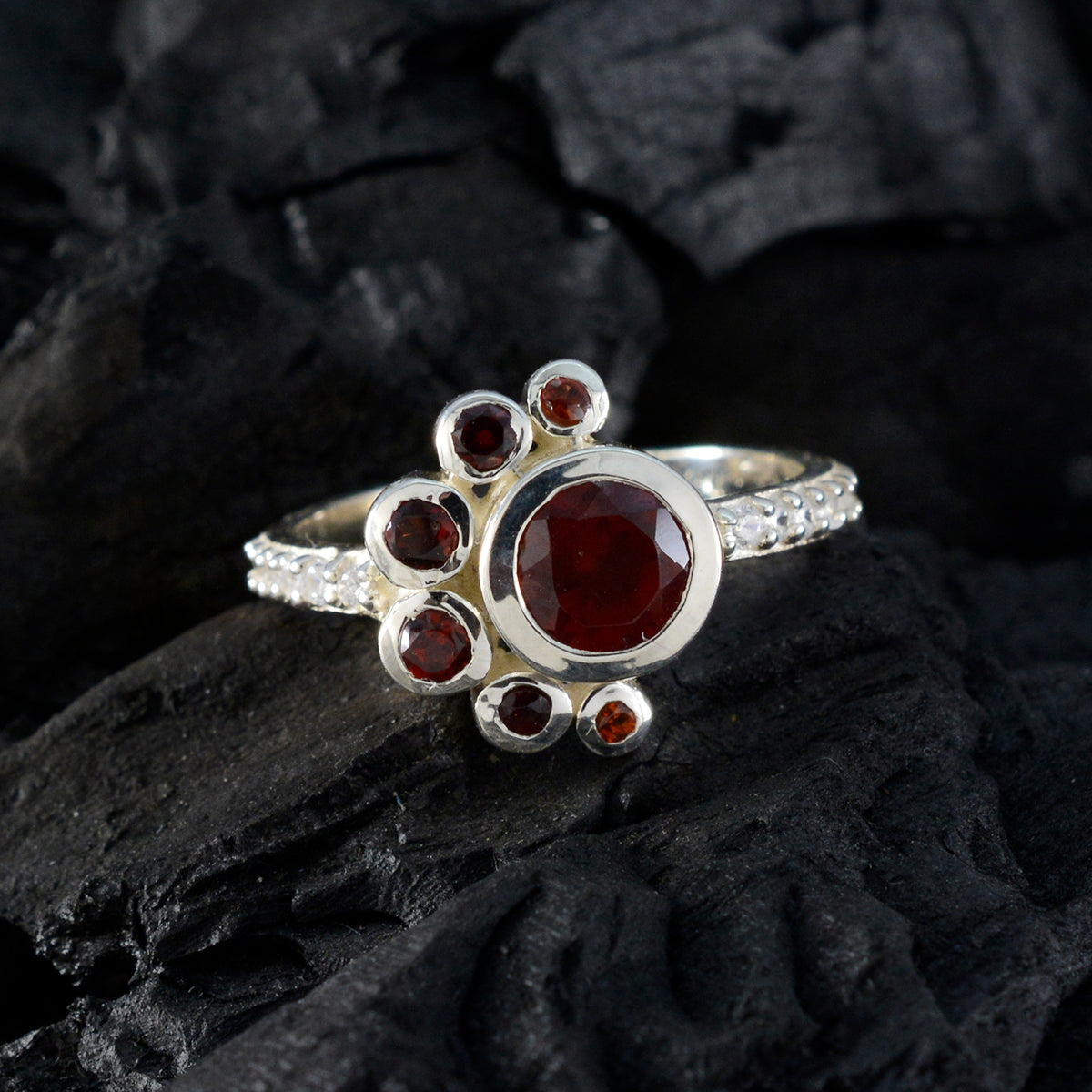 Garnet Hepta Korean 92.5 Silver Red Gemstones Whisper thin Graceful Ring Jewellery