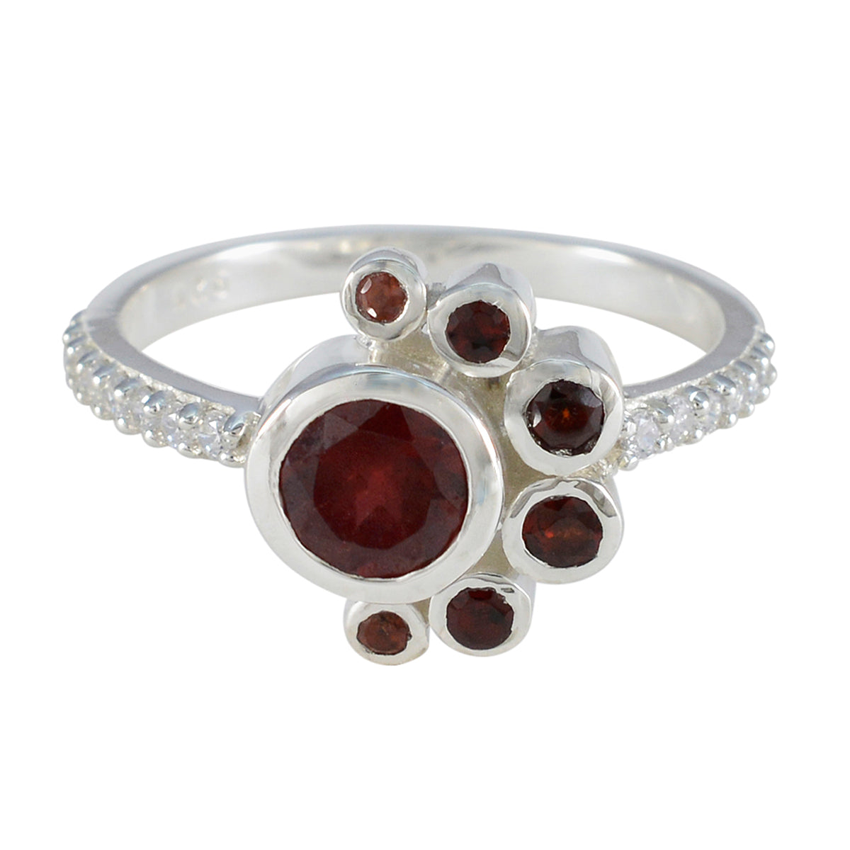 Garnet Hepta Korean 92.5 Silver Red Gemstones Whisper thin Graceful Ring Jewellery メイン画像