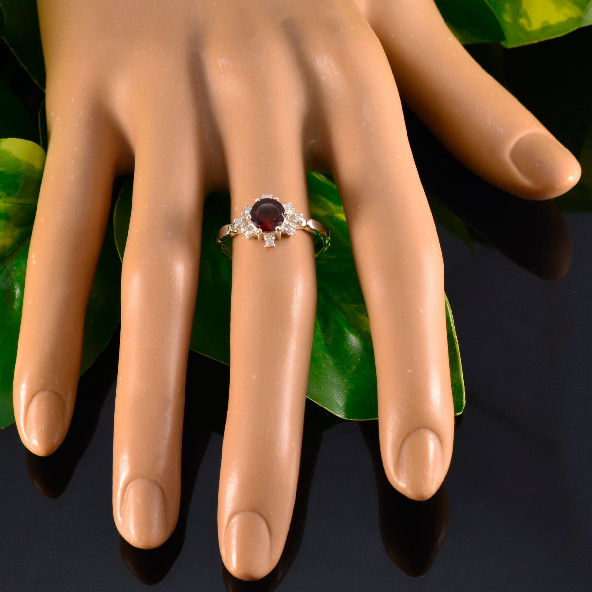 Garnet Halo Turkish Silver Red Gemstone Dainty Luxurious Ring Jewellery