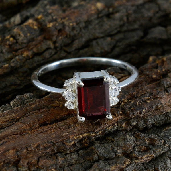 Garnet Halo American 925 Sterling Silver Red Gemstone Delicate Abstract Ring Jewelry