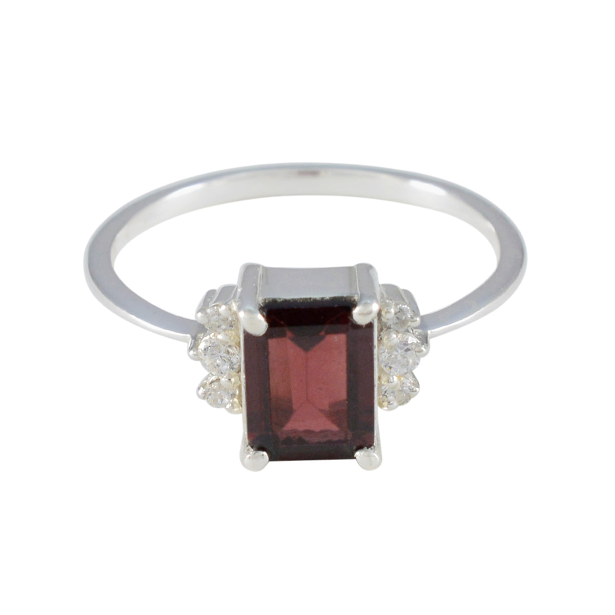 Garnet Halo American 925 Sterling Silver Red Gemstone Delicate Abstract Ring Jewelry メイン画像